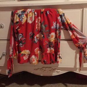 Red off the sholder shirt